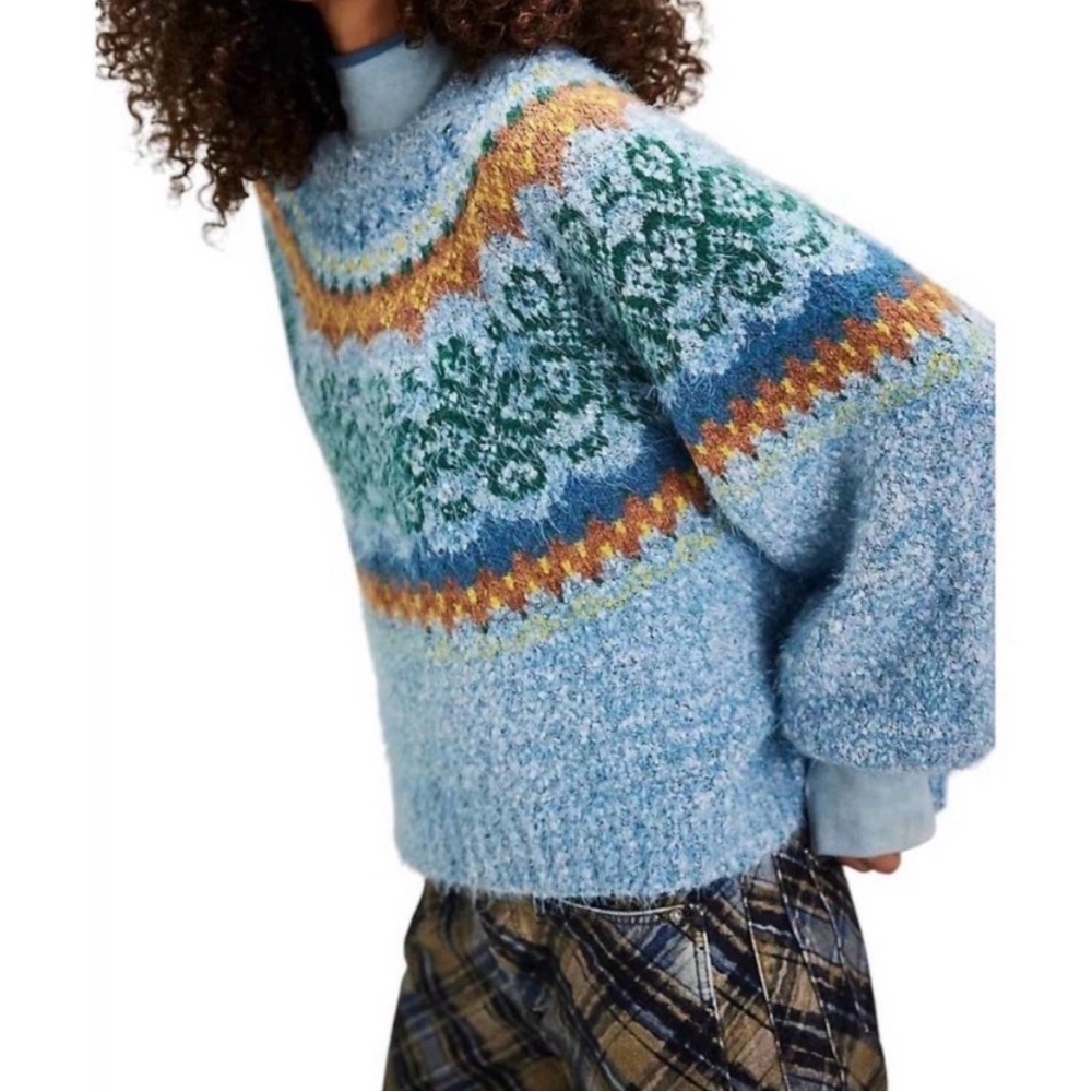 NWT Free People Festive Frost Sweater Ice Blue Size M - Picture 7 of 11